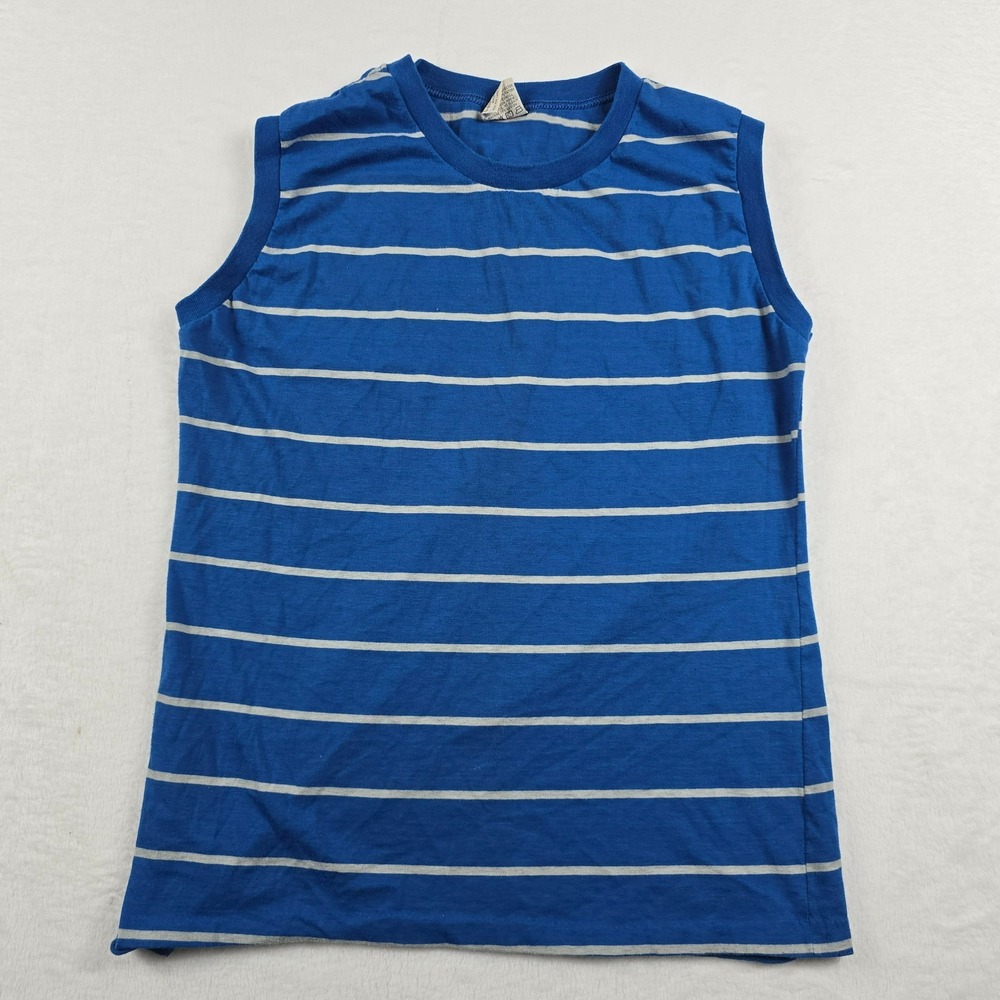 Vintage Campus Esprit Blue Striped Sleeveless Muscle Tee Shirt Large Made in USA